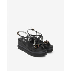 SANDALO CON ZEPPA NEROGIARDINI DONNA TAMIGI NERO PU.ALICANTE E615953D/100