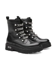 ANFIBIO CULT DONNA SLASH 4583 MID W LEATHER BLACK/SILVER CHAIN CLW458300