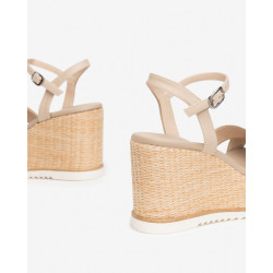 SANDALO CON ZEPPA NEROGIARDINI DONNA PELLE LINO TACCO 8,5CM E410630D/453