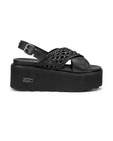 SANDALO CON ZEPPA CULT DONNA NANCY 3891 SANDAL W WEAV.LEATHER BLACK CLW389102
