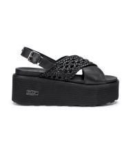 SANDALO CON ZEPPA CULT DONNA NANCY 3891 SANDAL W WEAV.LEATHER BLACK CLW389102