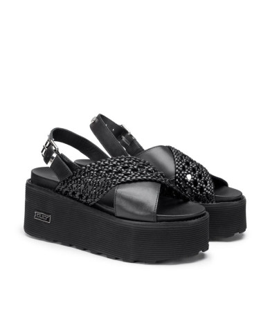 SANDALO CON ZEPPA CULT DONNA NANCY 3891 SANDAL W WEAV.LEATHER BLACK CLW389102