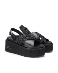 SANDALO CON ZEPPA CULT DONNA NANCY 3891 SANDAL W WEAV.LEATHER BLACK CLW389102