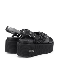 SANDALO CON ZEPPA CULT DONNA NANCY 3891 SANDAL W WEAV.LEATHER BLACK CLW389102