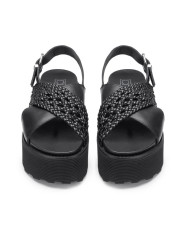 SANDALO CON ZEPPA CULT DONNA NANCY 3891 SANDAL W WEAV.LEATHER BLACK CLW389102
