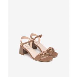 SANDALO CON TACCO NEROGIARDINI DONNA VELOUR MOU TPU FEN NATURALE TACCO 5CM E615723D/442