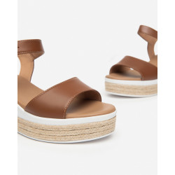 SANDALO CON ZEPPA NEROGIARDINI DONNA PELLE COGNAC TACCO 7CM E410650D/329