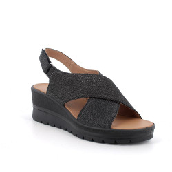 SANDALO CON ZEPPA IGI&CO DONNA PELLE LAMINATA NERO IRIDESCENTE 5667300