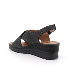 SANDALO CON ZEPPA IGI&CO DONNA PELLE LAMINATA NERO IRIDESCENTE 5667300