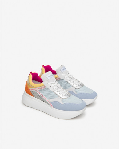 SNEAKERS NEROGIARDINI DONNA VELOUR FIORDALISO  CELESTE 182 ETOILE ARGENTO VELOUR E409820D/623