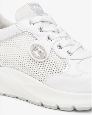 SNEAKERS NEROGIARDINI DONNA SKIPPER BIANCO T.NORA BIANCO 17 T.BRILL ARGENTO ETOILE ARGENTO E615180D/707