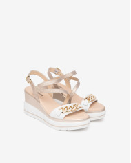 SANDALO CON ZEPPA NEROGIARDINI DONNA LOIRA BIANCO ETOILE SAND SATURN POLI.USSITA E615962D/707