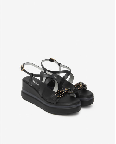 SANDALO CON ZEPPA NEROGIARDINI DONNA TAMIGI NERO PU.ALICANTE E615953D/100