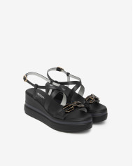SANDALO CON ZEPPA NEROGIARDINI DONNA TAMIGI NERO PU.ALICANTE E615953D/100