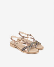 SANDALO CON TACCO NEROGIARDINI DONNA T.AIDA LEO BEIGE+IRI T.NOTTURNO RAME 639  ROCHER BISCOTTO E615892D/412