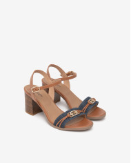 SANDALO CON TACCO NEROGIARDINI DONNA T.TINTO JEANS 9 ARMENIA COGNAC TR AULLA COL.TABACCO TACCO 5,5CM E615880D/214