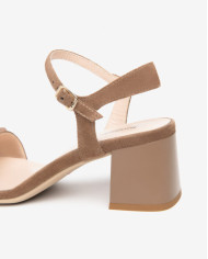 SANDALO CON TACCO NEROGIARDINI DONNA VELOUR MOU TPU FEN NATURALE TACCO 5CM E615723D/442