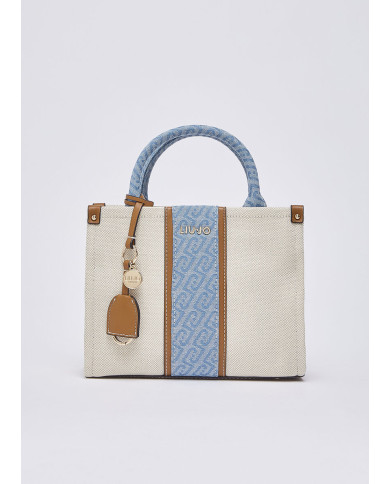 BORSA LIU JO PICCOLA JACQUARD SHOPPING NEUTRO/DENIM 25X11X21CM AA6192 T388A C3906