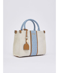 BORSA LIU JO PICCOLA JACQUARD SHOPPING NEUTRO/DENIM 25X11X21CM AA6192 T388A C3906
