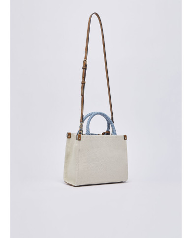 BORSA LIU JO PICCOLA JACQUARD SHOPPING NEUTRO/DENIM 25X11X21CM AA6192 T388A C3906