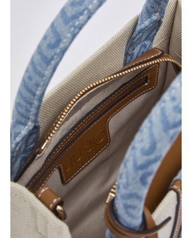 BORSA LIU JO PICCOLA JACQUARD SHOPPING NEUTRO/DENIM 25X11X21CM AA6192 T388A C3906