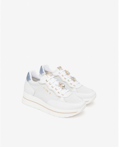 SNEAKERS NEROGIARDINI DONNA SKIPPER BIANCO SKIPPER BIANCO NAPPA LUX CELESTE 21 T.BRILL E615202D/707