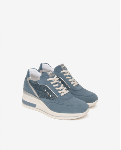 SNEAKERS NEROGIARDINI DONNA VELOUR AVIO T.LINO LUREX 06 AVIO OXIGEN GRIGIO SAUVAGE JEANS E615230D/203