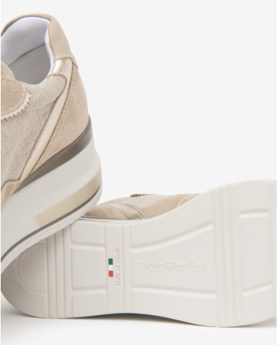 SNEAKERS NEROGIARDINI DONNA VELOUR CAMEL T.LINO LUREX 06 BEIG ETOILE MIELE TAMIGI SABBIA E615230/421