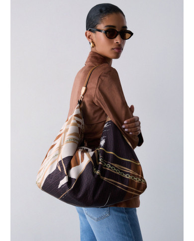 BORSA LIU JO FOULARD MEDIA HOBO BAG BRUSHED CHOCCOLATE 58X38X5CM   AA6194 T2745 P9225