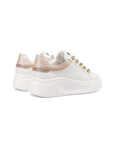 SNEAKERS QUEEN HELENA PLATFORM CON LACCI GIOIELLO X34-11 WHITE/PINK