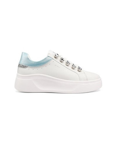 SNEAKERS QUEEN HELENA PLATFORM CON LACCI GIOIELLO X34-11 WHITE/BLU