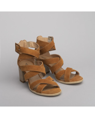 SANDALO CON TACCO NERO GIARDINI DONNA VELOUR tabaccoE012280D/326