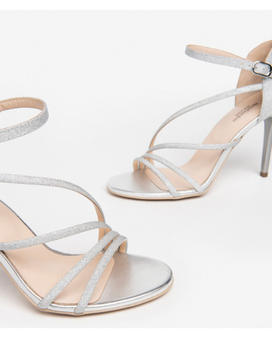 SANDALI CON TACCO NEROGIARDINI DONNA T.MICROGLITTER ARGEN TPU EGIZIA E307260DE/700