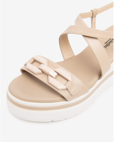 SANDALI CON ZEPPA NEROGIARDINI DONNA TAMIGI LINO PU.ALICANTE E615953D/453