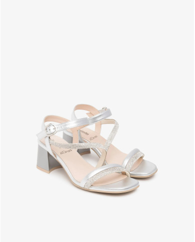 SANDALO CON TACCO NEROGIARDINI DONNA NETTUNO ARGENTO TPU FEN NATURALE