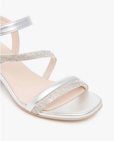 SANDALO CON TACCO NEROGIARDINI DONNA NETTUNO ARGENTO TPU FEN NATURALE