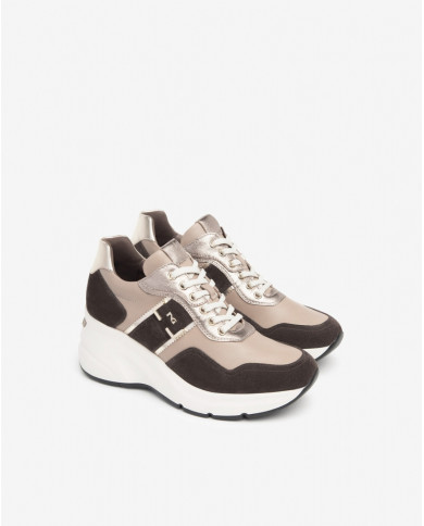 SNEAKERS CON ZEPPA NEROGIARDINI DONNA VELOUR CASTAGNO SAVANA MARMO ETOILE LEO T.BRILL PLATINO I411496D/305
