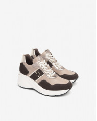 SNEAKERS CON ZEPPA NEROGIARDINI DONNA VELOUR CASTAGNO SAVANA MARMO ETOILE LEO T.BRILL PLATINO I411496D/305