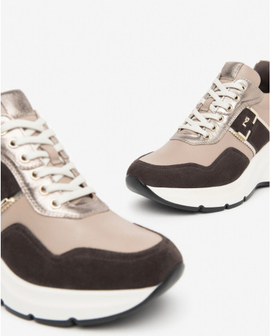 SNEAKERS CON ZEPPA NEROGIARDINI DONNA VELOUR CASTAGNO SAVANA MARMO ETOILE LEO T.BRILL PLATINO I411496D/305