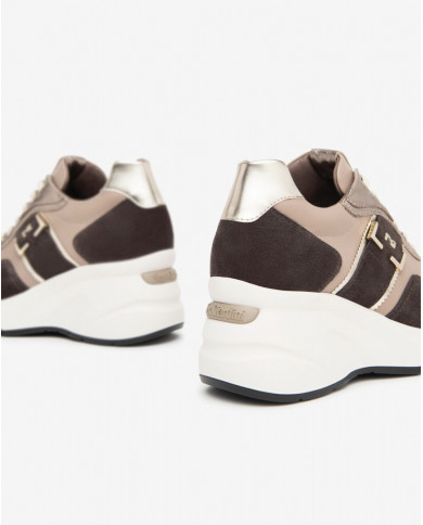 SNEAKERS CON ZEPPA NEROGIARDINI DONNA VELOUR CASTAGNO SAVANA MARMO ETOILE LEO T.BRILL PLATINO I411496D/305