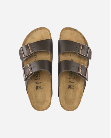 CIABATTE BIRKENSOTCK UNISEX ARIZONA DARK BRONW  NATURAL LEATHER 051101