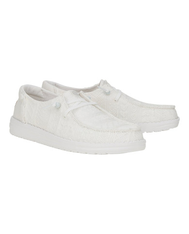 MOCASSINO HEY DUDE DONNA WENDY CROCHET LACE WHITE SLIP-ON HD.43112/100