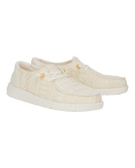 MOCASSINO HEY DUDE DONNA WENDY CROCHET LACE WHITE/GOLD SLIP-ON HD.43112/19B