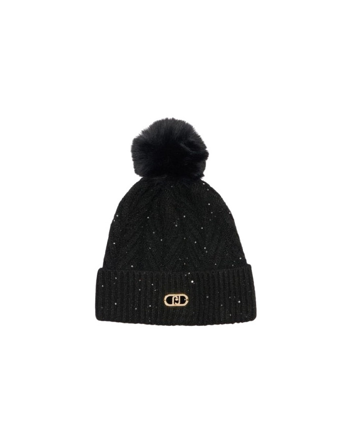 BERRETTO LIU JO DONNA BEANIE CON PONPON E  PAILLETTES NERO 22F5009 M0300 22222