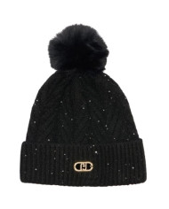 BERRETTO LIU JO DONNA BEANIE CON PONPON E  PAILLETTES NERO 22F5009 M0300 22222