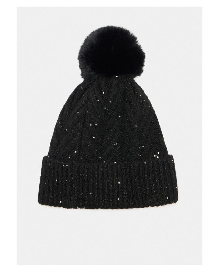 BERRETTO LIU JO DONNA BEANIE CON PONPON E  PAILLETTES NERO 22F5009 M0300 22222
