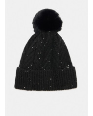 BERRETTO LIU JO DONNA BEANIE CON PONPON E  PAILLETTES NERO 22F5009 M0300 22222