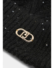 BERRETTO LIU JO DONNA BEANIE CON PONPON E  PAILLETTES NERO 22F5009 M0300 22222