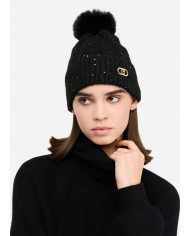BERRETTO LIU JO DONNA BEANIE CON PONPON E  PAILLETTES NERO 22F5009 M0300 22222