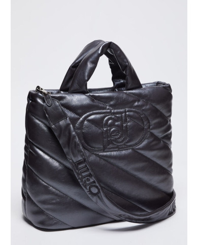 BORSA LIU JO DONNA SHOPPING BAG GLOSSY MATELASSE' ANTRACITE 36X14X44CM